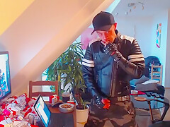 Leather boi smoke chaining cock wanking cum load